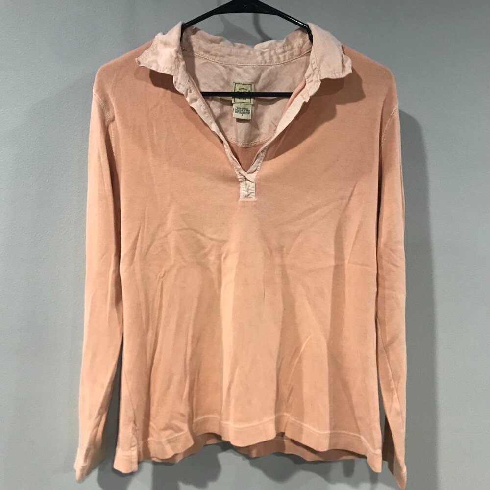 Eddie Bauer Womens Longsleeve Shirt - Large - Pastel Orange -  Collar - Cotton